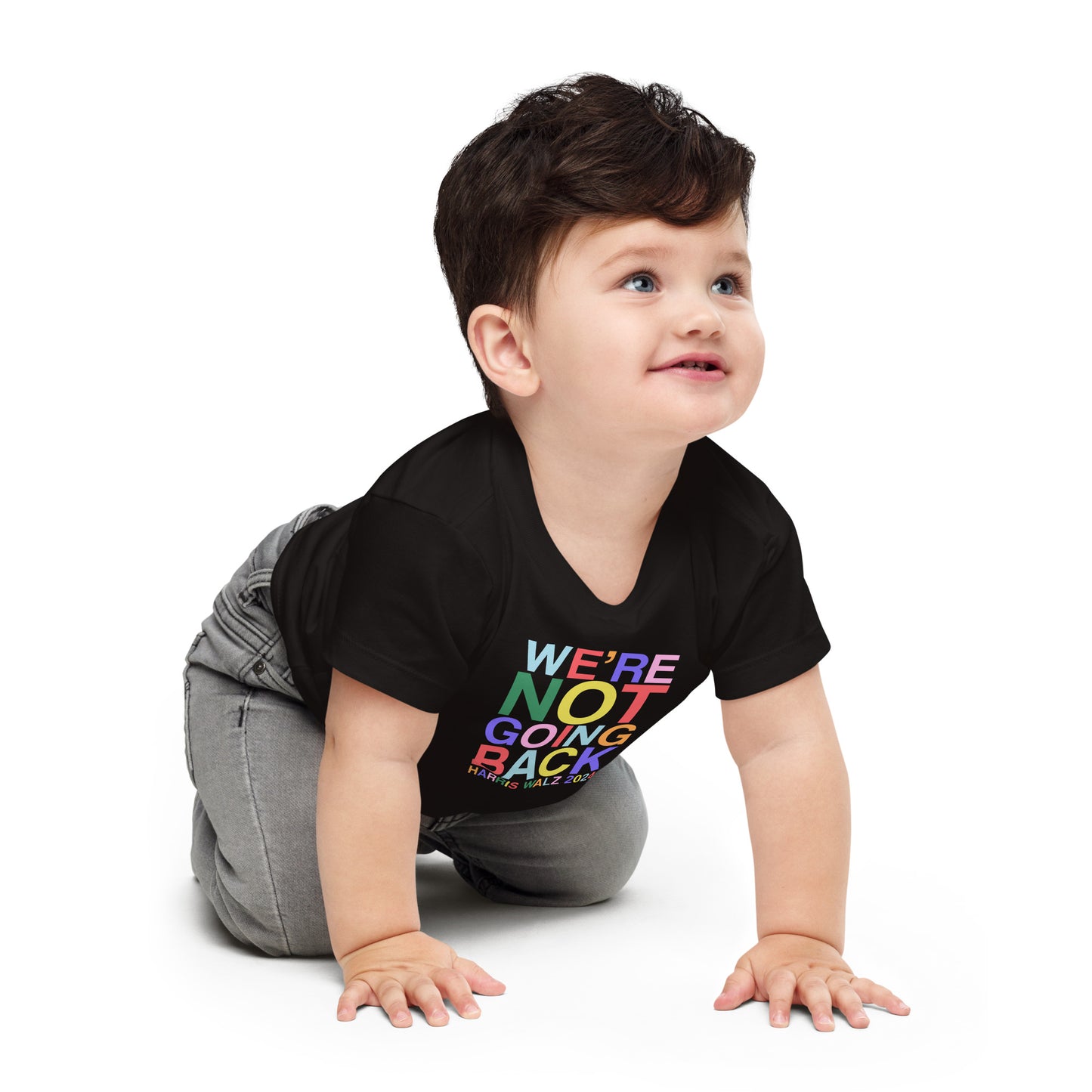 We're Not Going Back | Harris Walz 2024 Baby Jersey Classic Tee (2 colors - white & black)