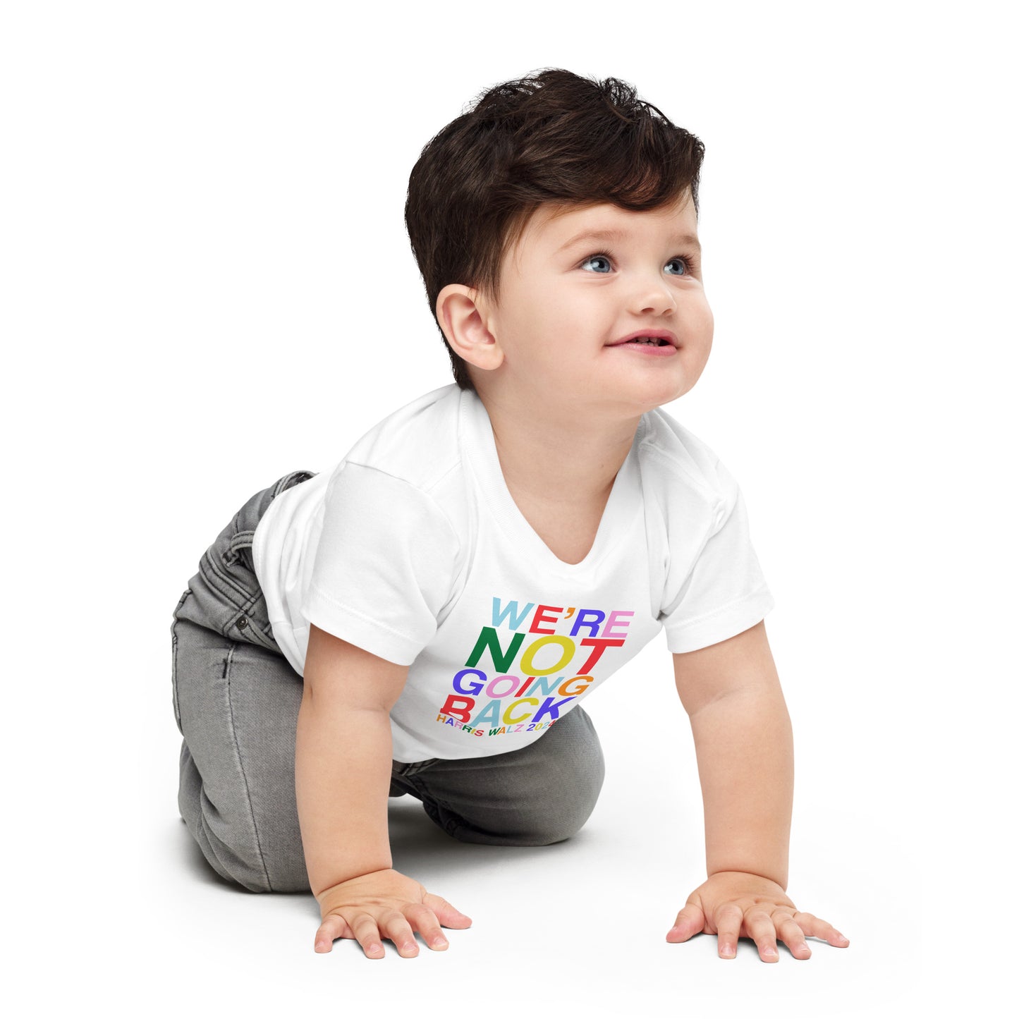 We're Not Going Back | Harris Walz 2024 Baby Jersey Classic Tee (2 colors - white & black)