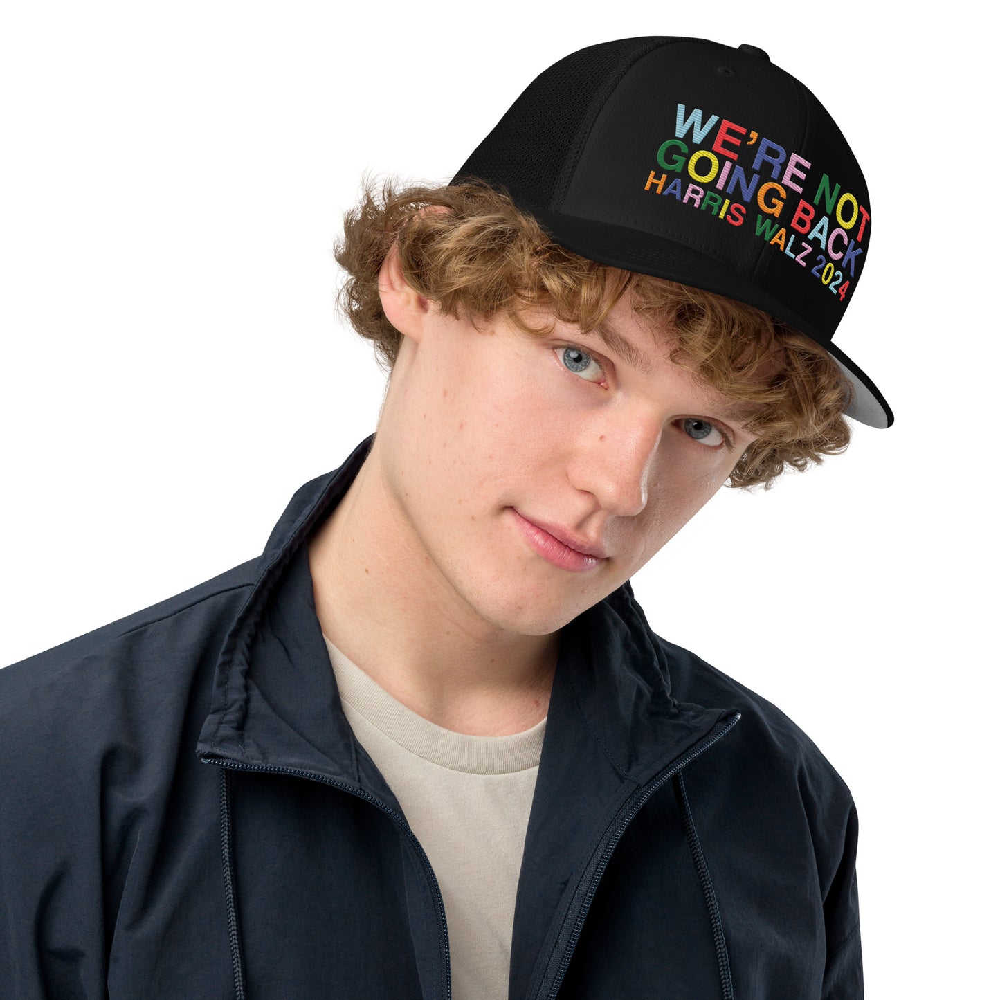 We're Not Going Back | Harris Walz 2024 Solid Color 3D Puff Embroidered Trucker Cap (5 colors)