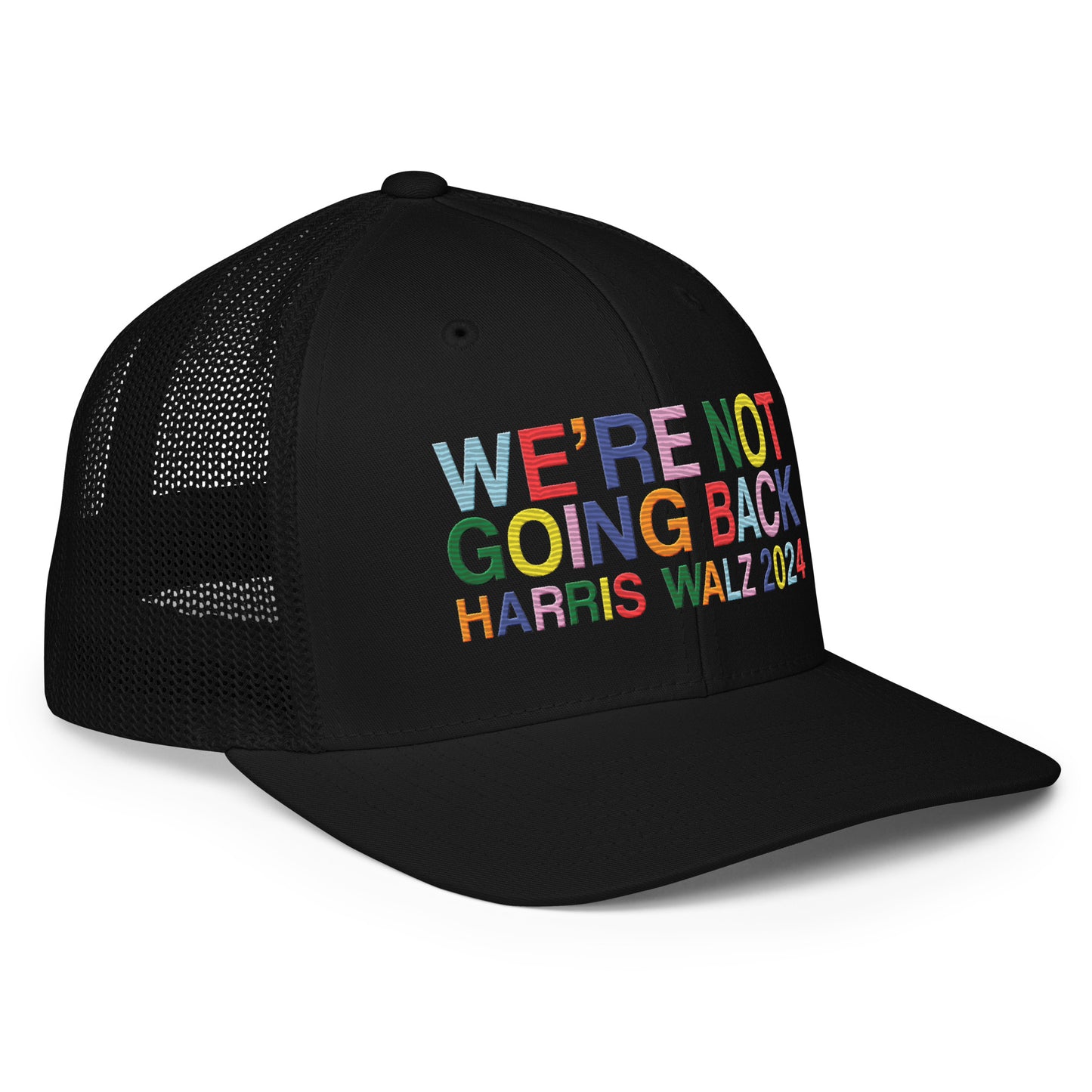 We're Not Going Back | Harris Walz 2024 Solid Color 3D Puff Embroidered Trucker Cap (5 colors)