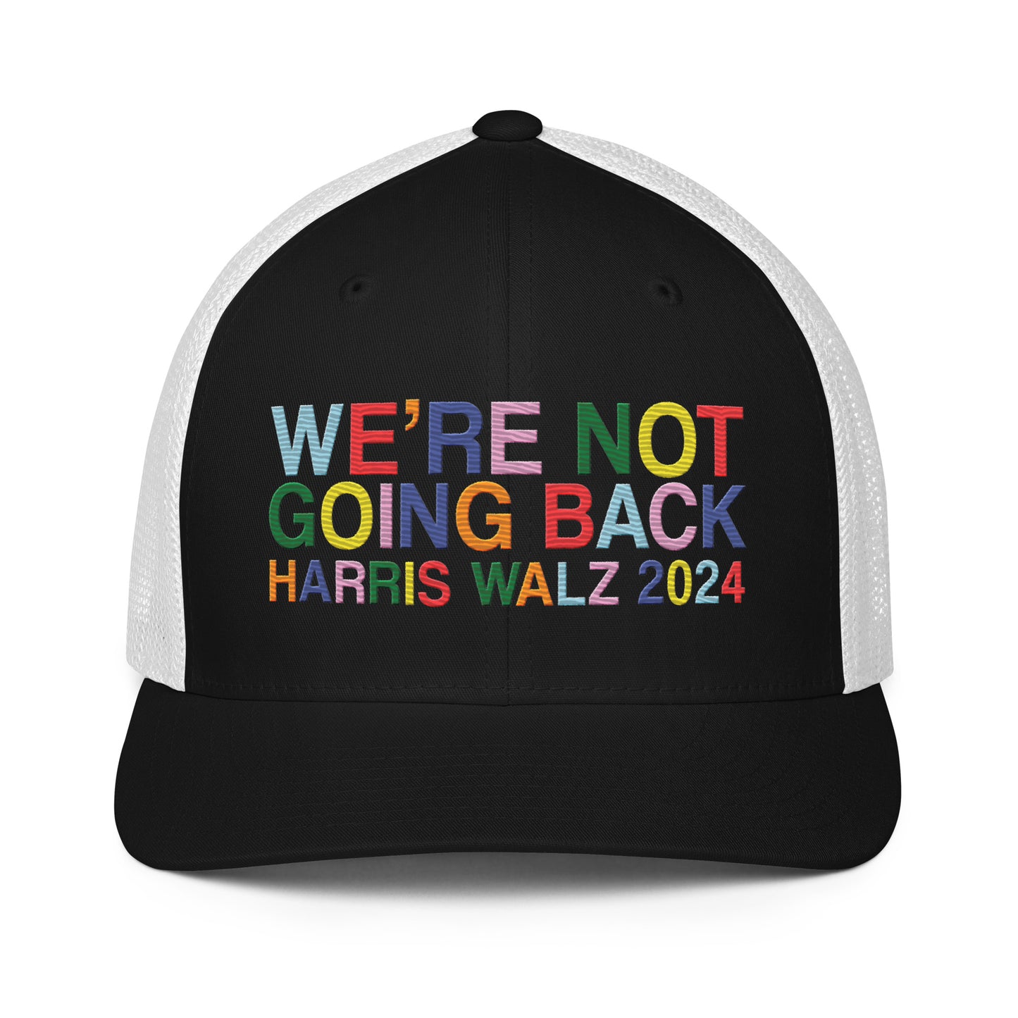 We're Not Going Back | Harris Walz 2024 Solid Color 3D Puff Embroidered Trucker Cap (5 colors)