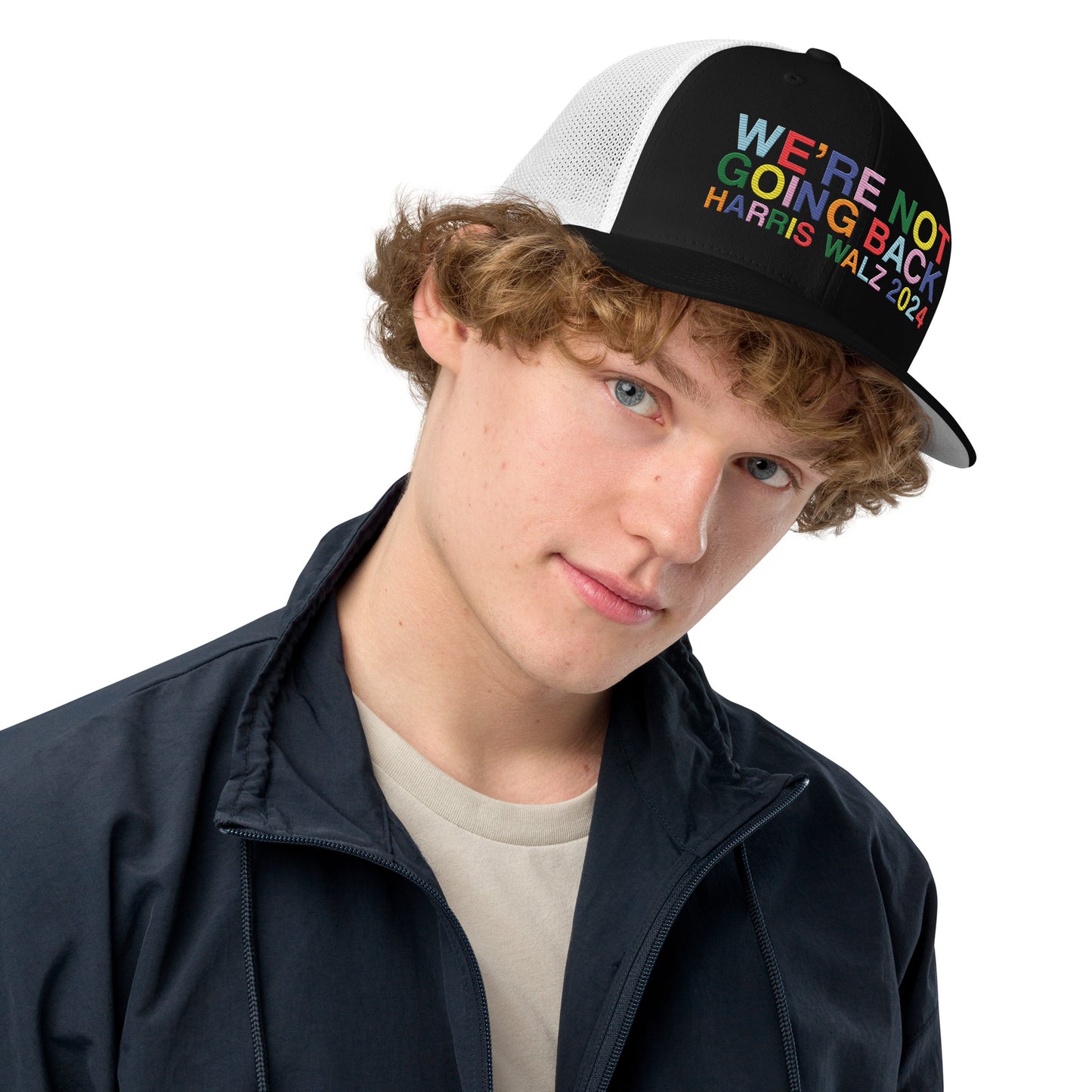 We're Not Going Back | Harris Walz 2024 Solid Color 3D Puff Embroidered Trucker Cap (5 colors)