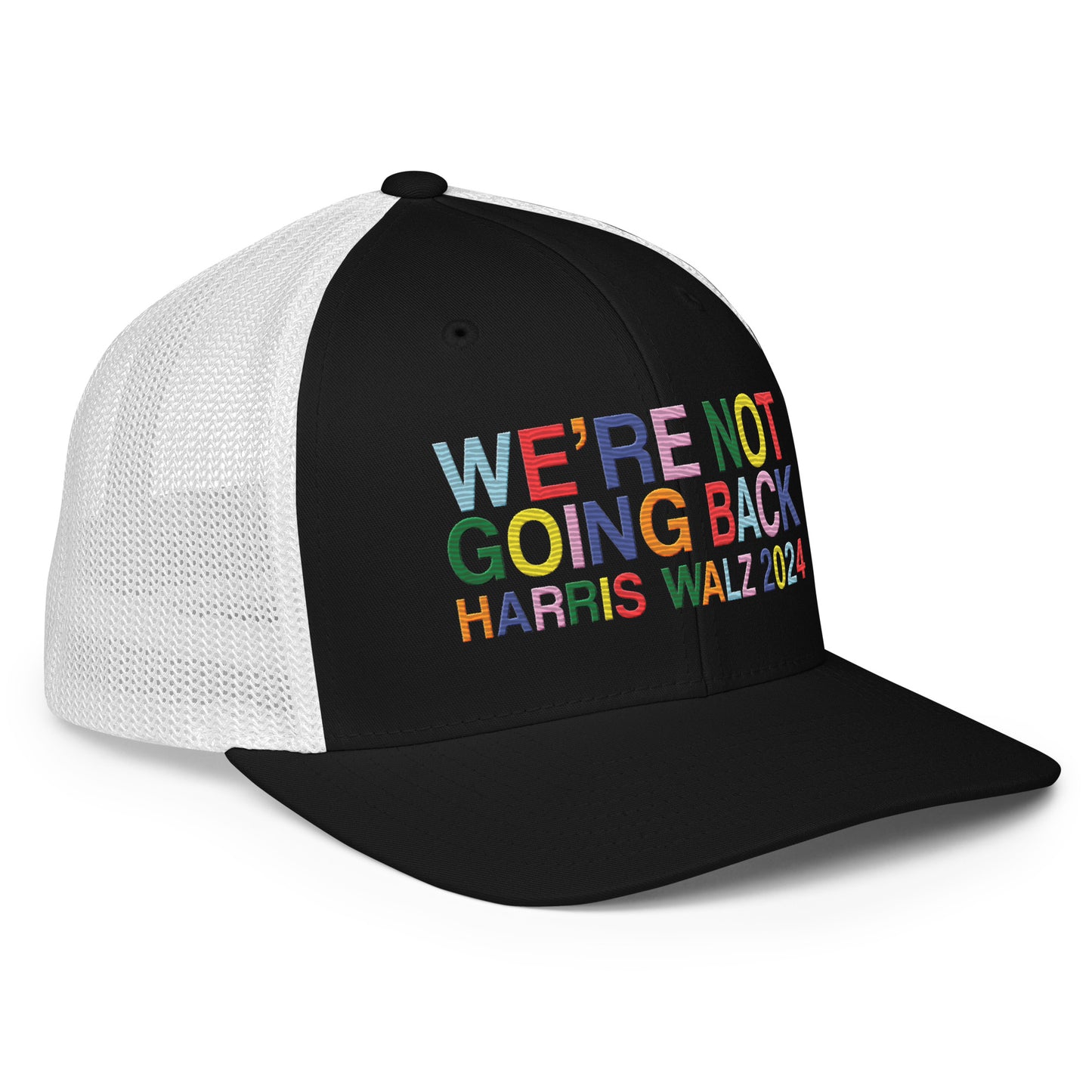 We're Not Going Back | Harris Walz 2024 Solid Color 3D Puff Embroidered Trucker Cap (5 colors)