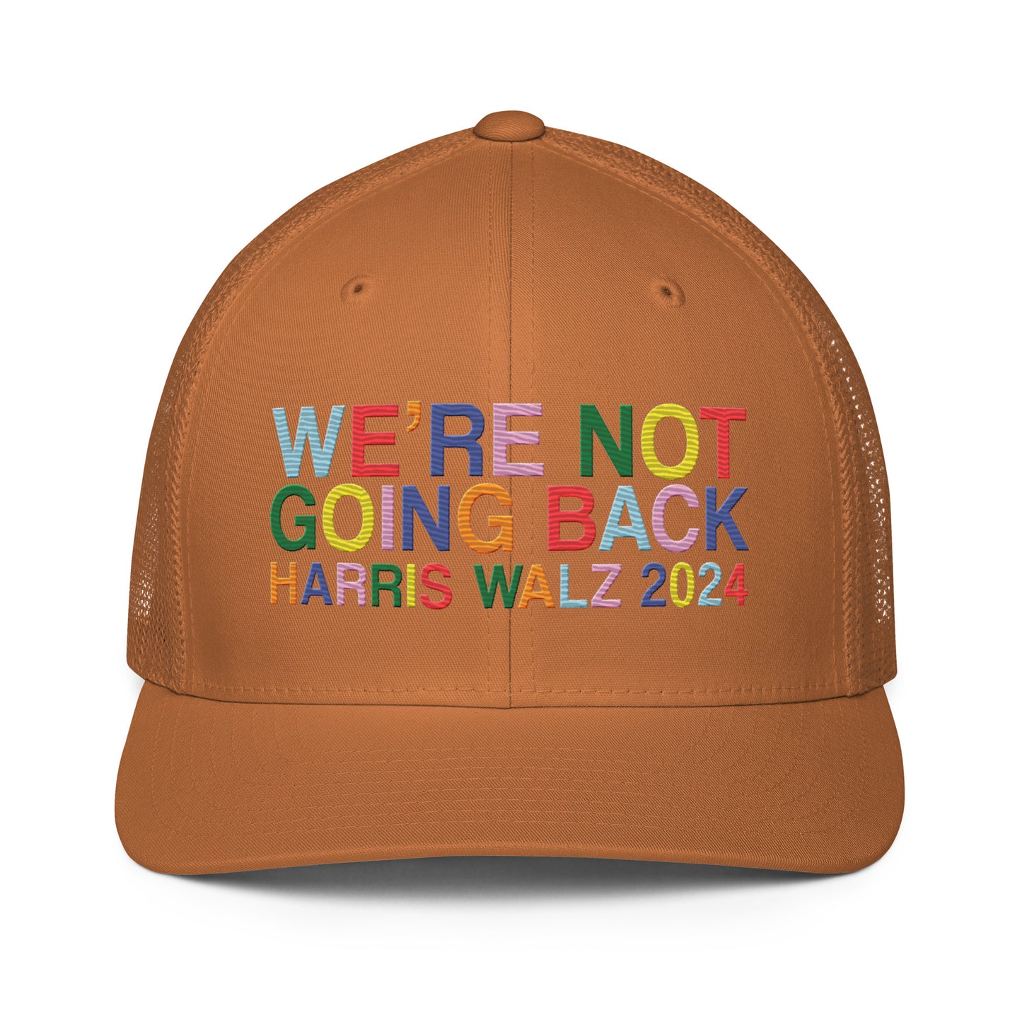 We're Not Going Back | Harris Walz 2024 Solid Color 3D Puff Embroidered Trucker Cap (5 colors)