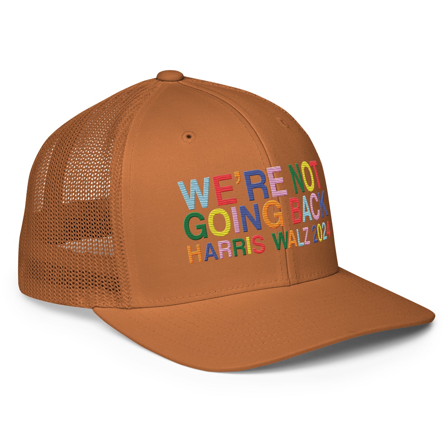 We're Not Going Back | Harris Walz 2024 Solid Color 3D Puff Embroidered Trucker Cap (5 colors)