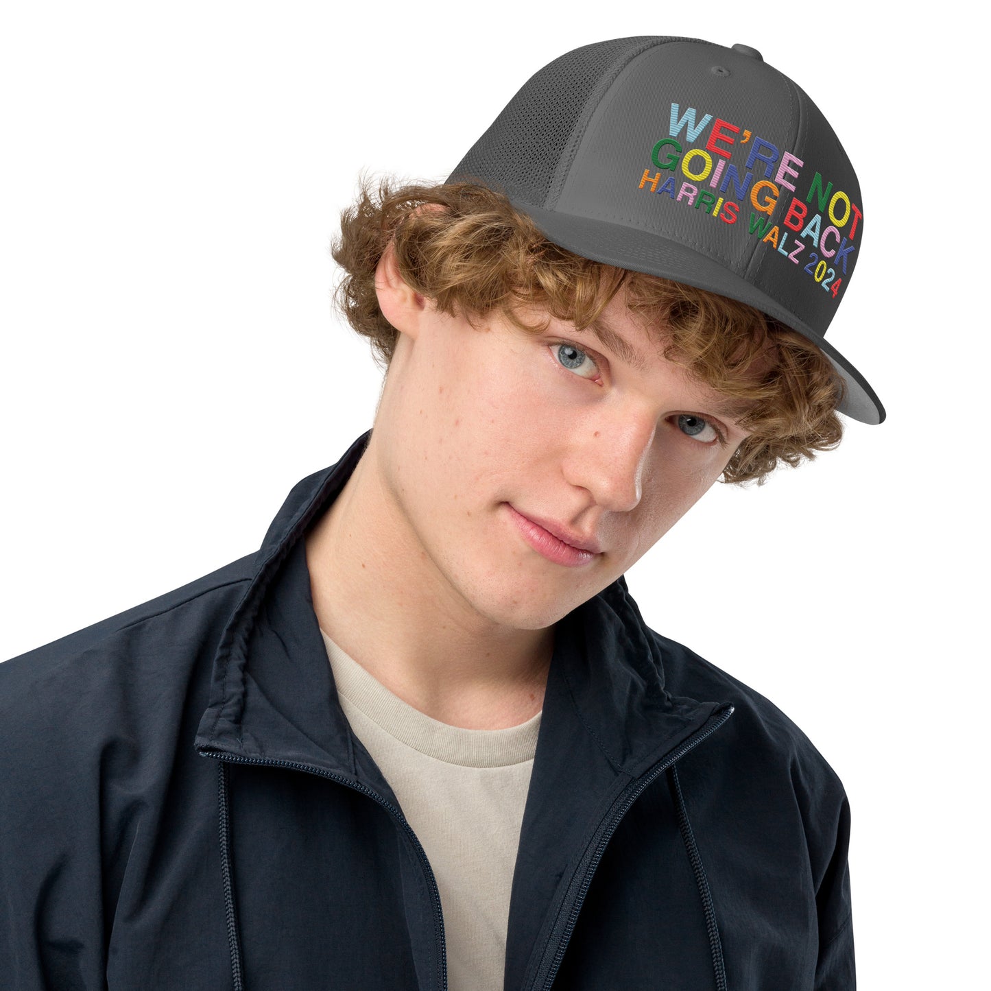 We're Not Going Back | Harris Walz 2024 Solid Color 3D Puff Embroidered Trucker Cap (5 colors)