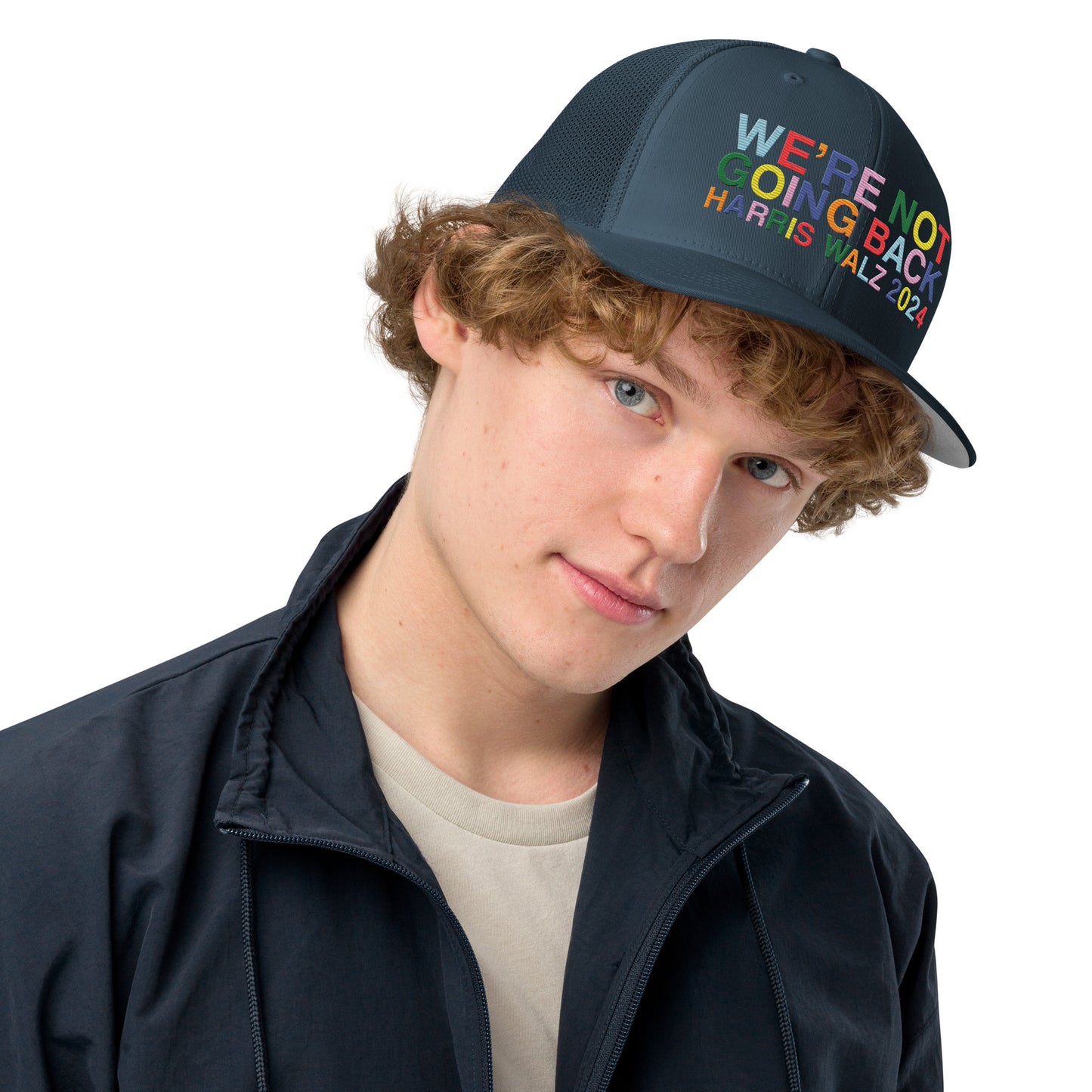 We're Not Going Back | Harris Walz 2024 Solid Color 3D Puff Embroidered Trucker Cap (5 colors)