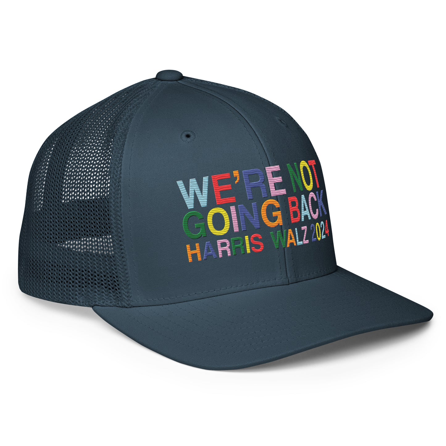 We're Not Going Back | Harris Walz 2024 Solid Color 3D Puff Embroidered Trucker Cap (5 colors)