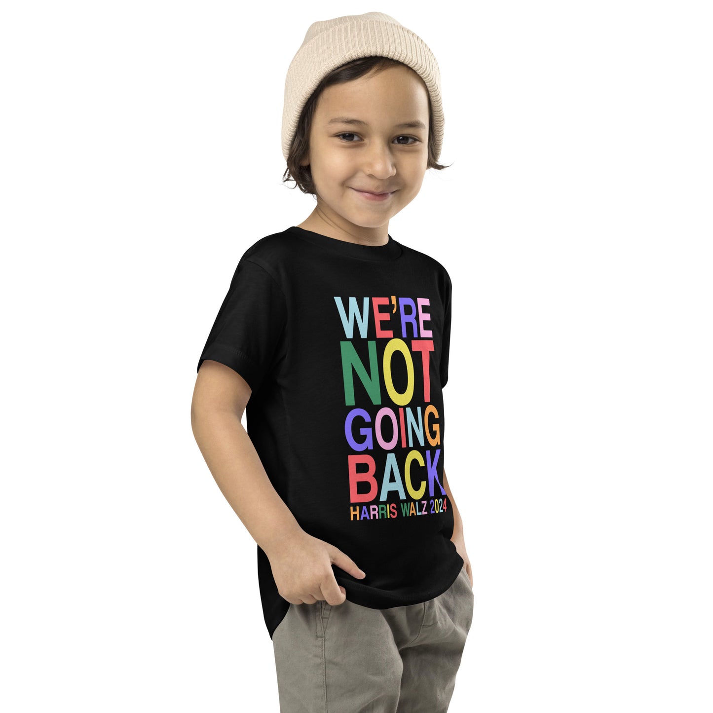 We're Not Going Back | Harris Walz 2024 Toddler Classic Tee (2 colors - white & black)