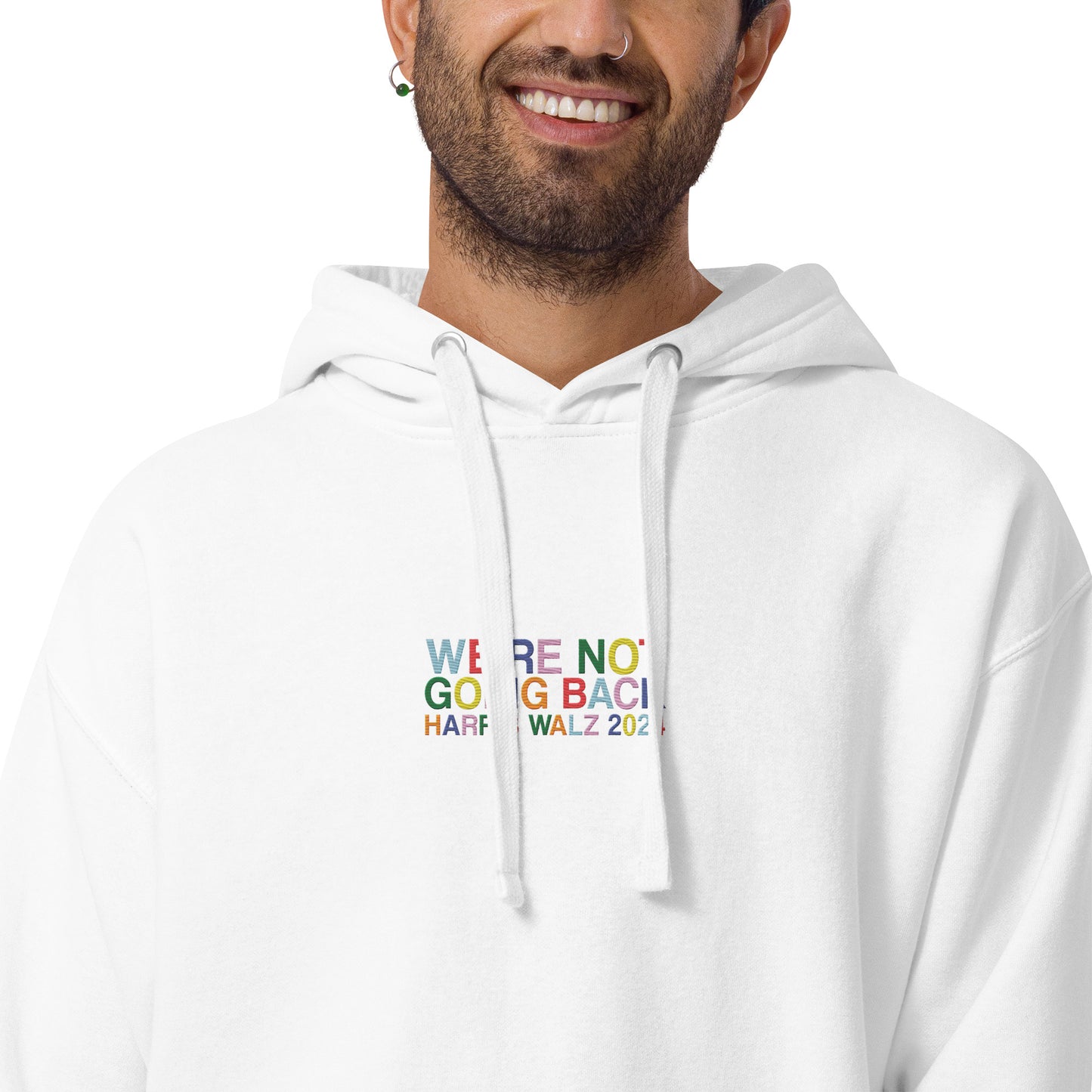 We're Not Going Back | Harris Walz 2024 Embroidered Unisex Hoodie (2 colors)